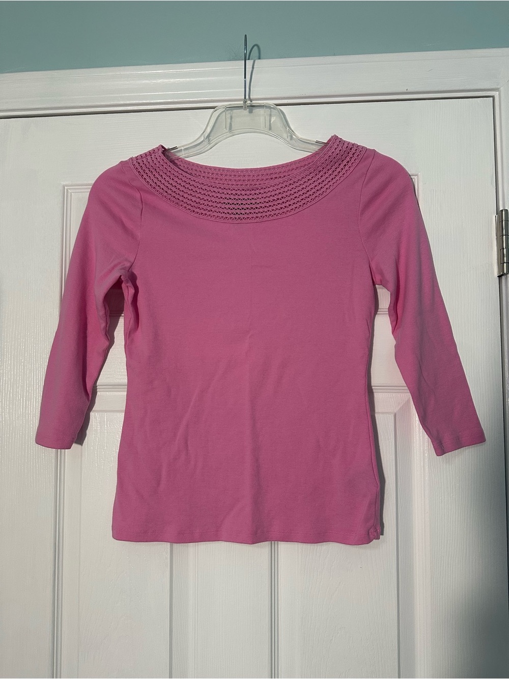 Lauren Ralph Lauren Pink Crochet Yoke Long Sleeve Tee